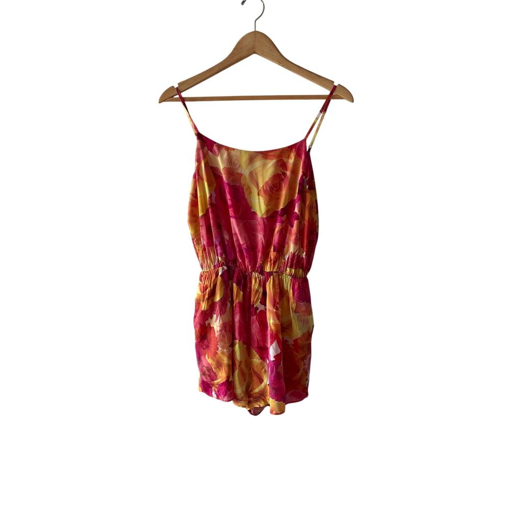 Alice + Olivia Silk Floral Spaghetti Strap Romper Size Small Pink Orange Y2K